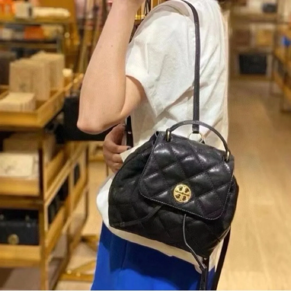 NWOT Tory‎ Burch Willa Leather Quilted Backpack Black Gold